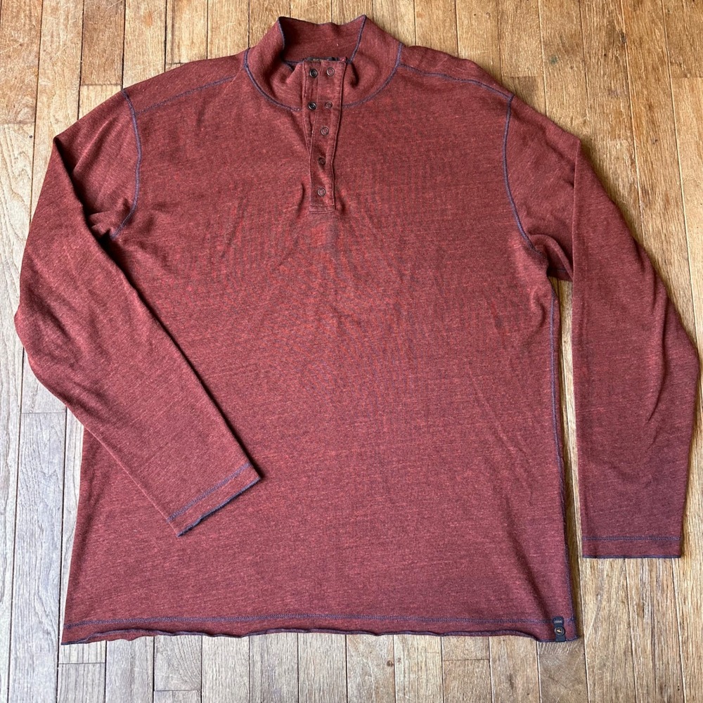 Agave Henley Pullover Mens XL Long Sleeve Mock Neck Button Rust Red‎ USA Casual
